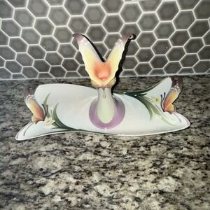 Franz porcelain "Papillon" butterfly Platter 13 1/4" X5" And Candlestick Holder